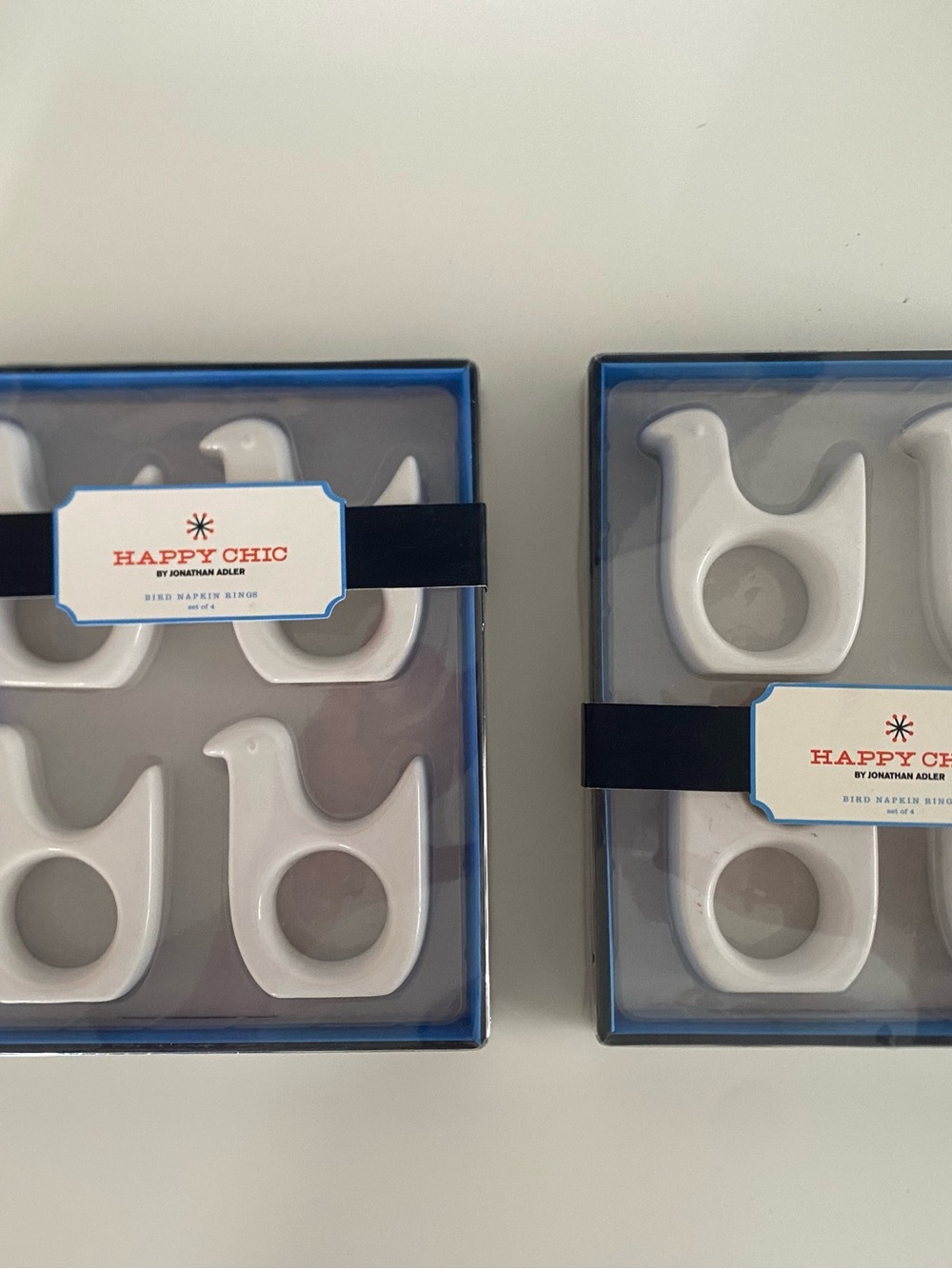 Happy Chic by Johnathan Adler White Ceramic Bird Napkin Rings - 2 Sets of 4